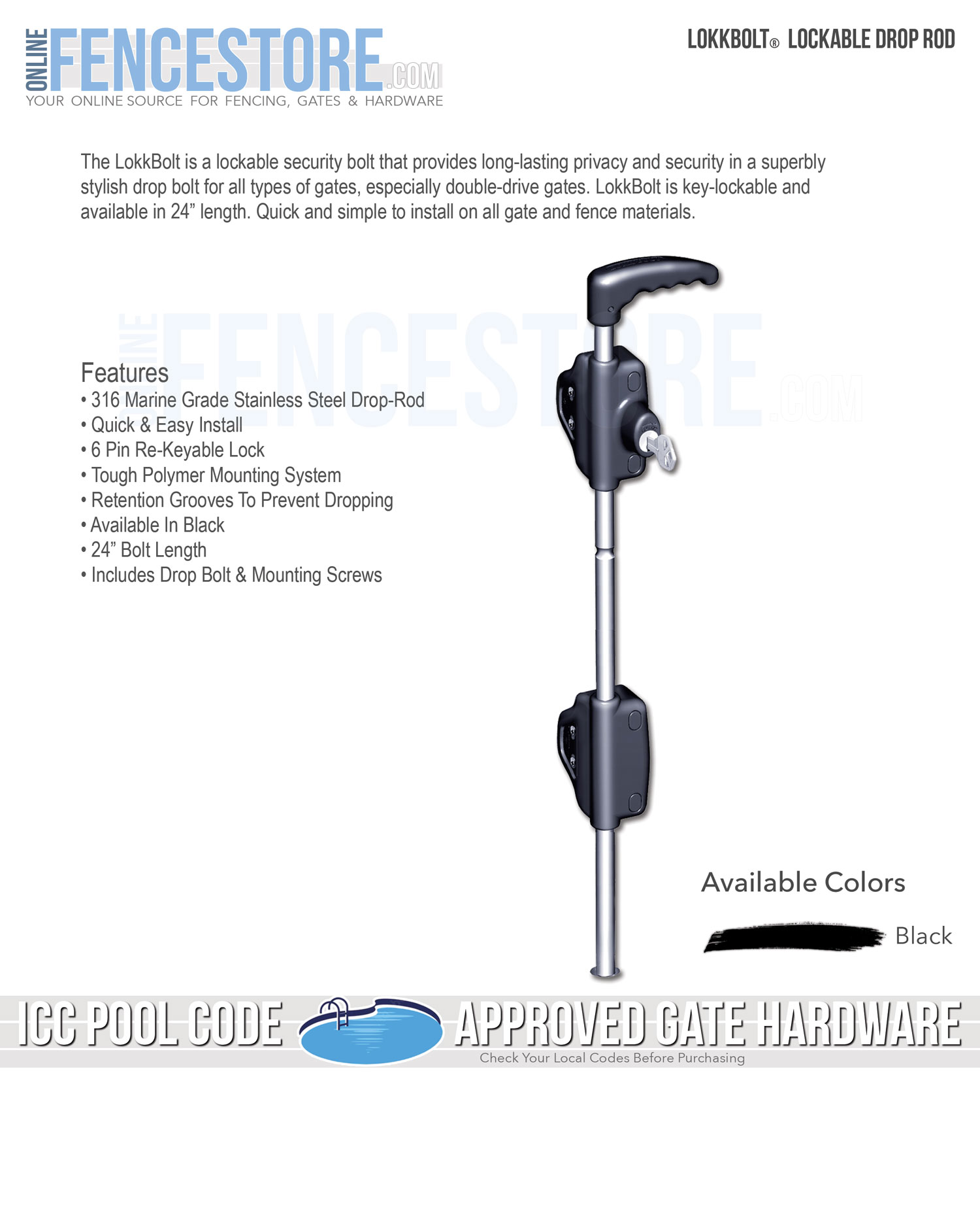 thumbnail image 2 of D & D Technologies LB118BX-KSA - LokkBolt Key Lockable Drop Bolt For Metal Gates - Keyed-Alike... 2 of 11